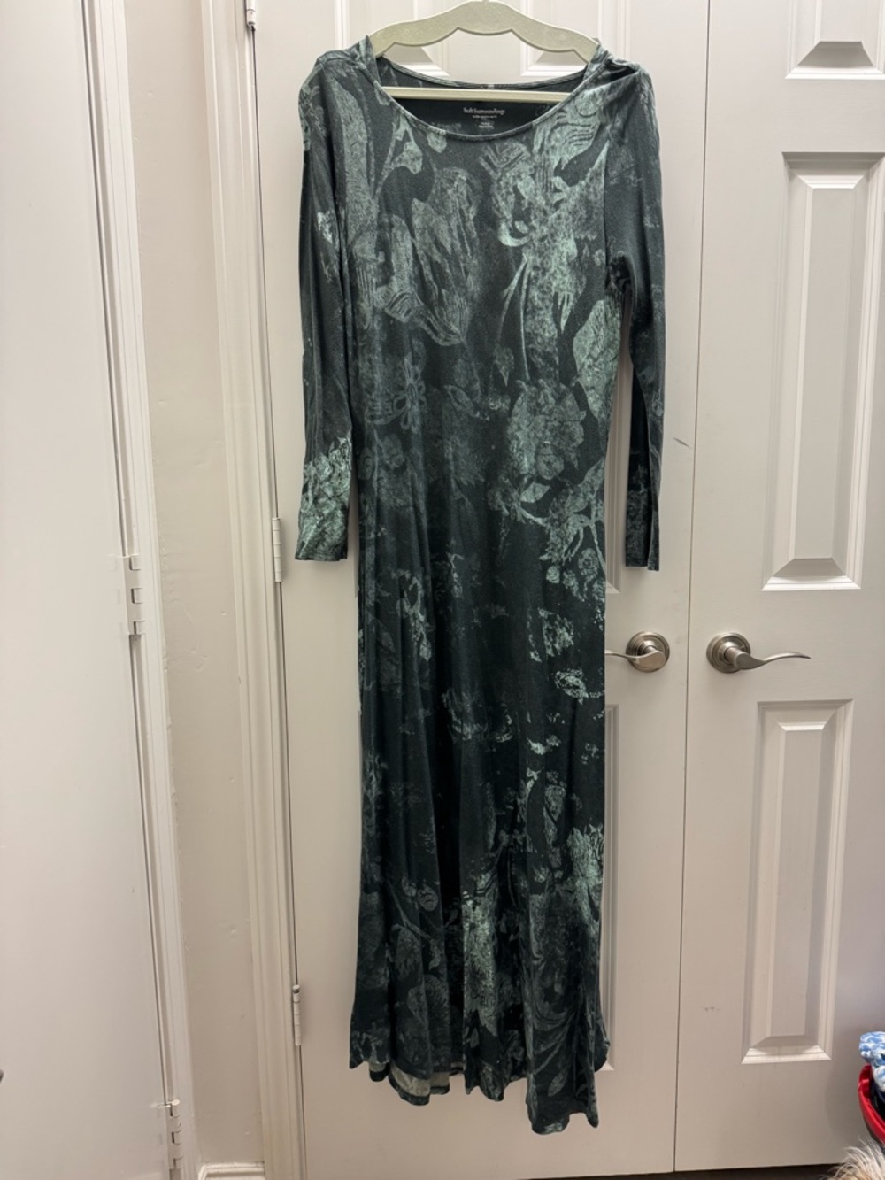 Soft Surroundings Teal-Green Long Sleeve Floral Maxi Dress